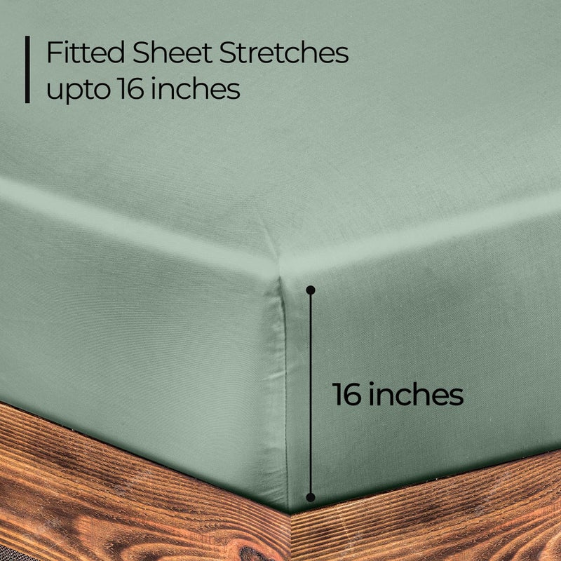 ROYALE LINENS 300 Thread Count 100% Long Staple Combed Cotton Fitted Sheet Queen - Super Soft Deep Pocket Bottom Sheet - Fitted Sheets Only - Elastic Sheets (Queen, Sage Green) - Image 2