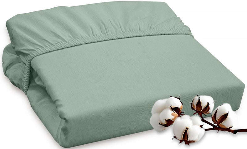 ROYALE LINENS 300 Thread Count 100% Long Staple Combed Cotton Fitted Sheet Queen - Super Soft Deep Pocket Bottom Sheet - Fitted Sheets Only - Elastic Sheets (Queen, Sage Green) - Image 1