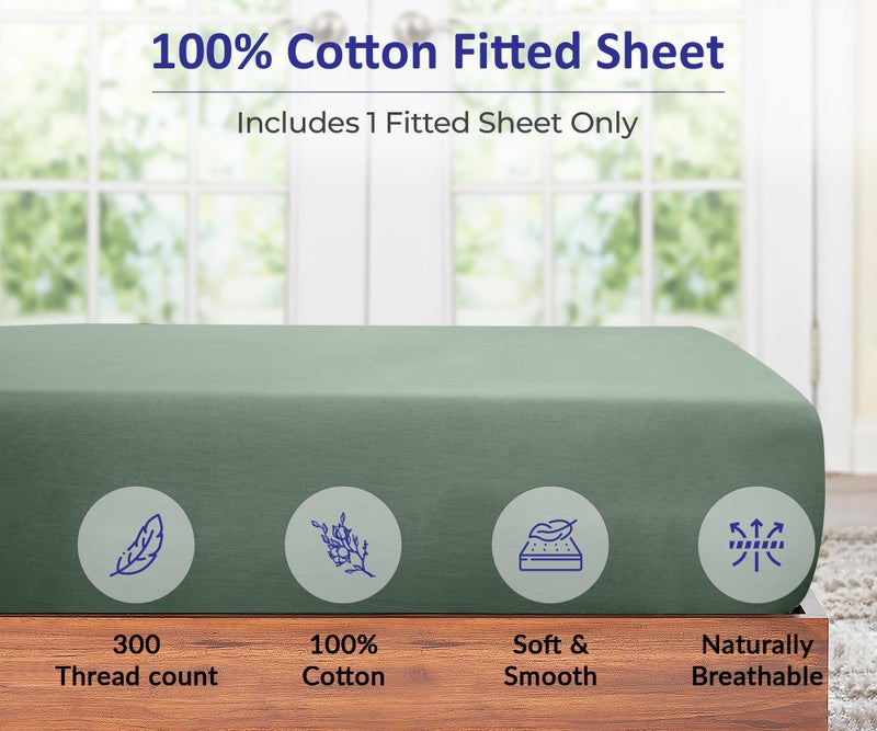 ROYALE LINENS 300 Thread Count 100% Long Staple Combed Cotton Fitted Sheet Queen - Super Soft Deep Pocket Bottom Sheet - Fitted Sheets Only - Elastic Sheets (Queen, Sage Green) - Image 3