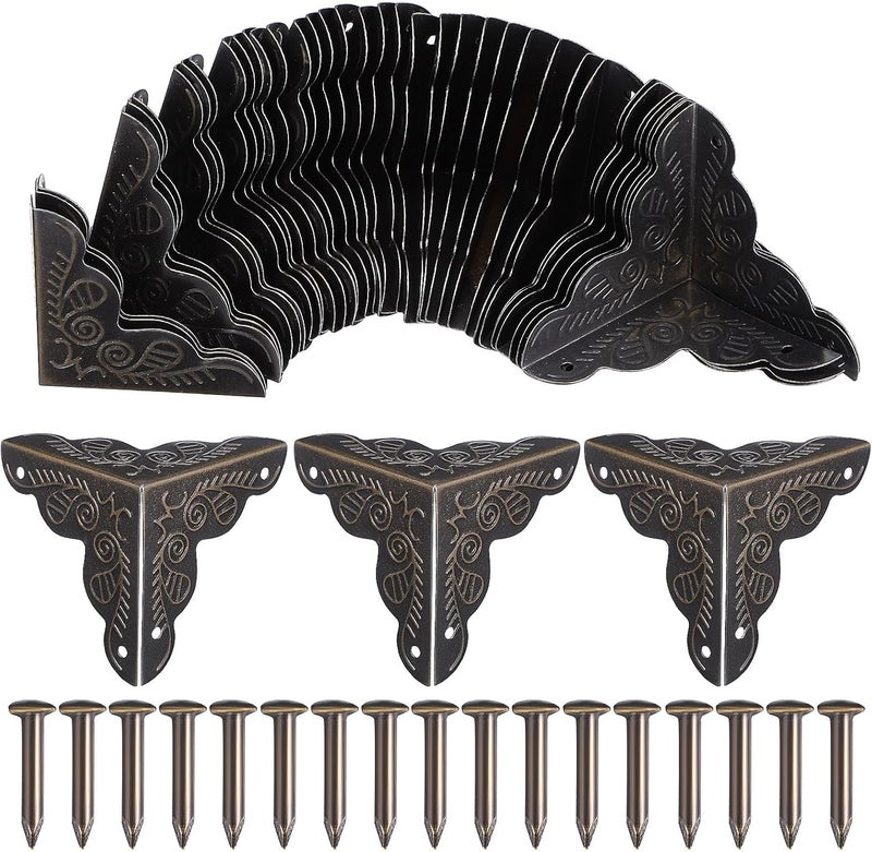Vintage Antique Bronze Corner Protectors 36 Pieces Large 3.5cm Triple Decorative Metal Edge Guards for Furniture Cabinet Box Safety Bumpers with Screws - Image 1