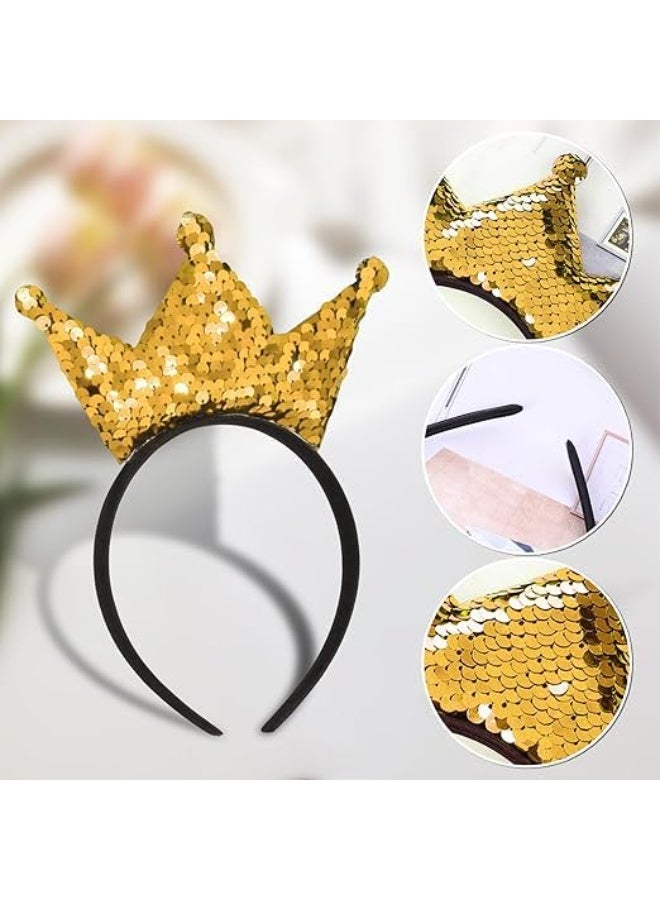 سيوسي Golden Crown Hairband, Glittering Gold Tiaras, Sparkling Sequin Headpiece with Adjustable Elastic Band, for Women's Birthday Party, Kids Costume Event, Baby Photoshoot, Festival Celebration (2 Pack) - Image 5