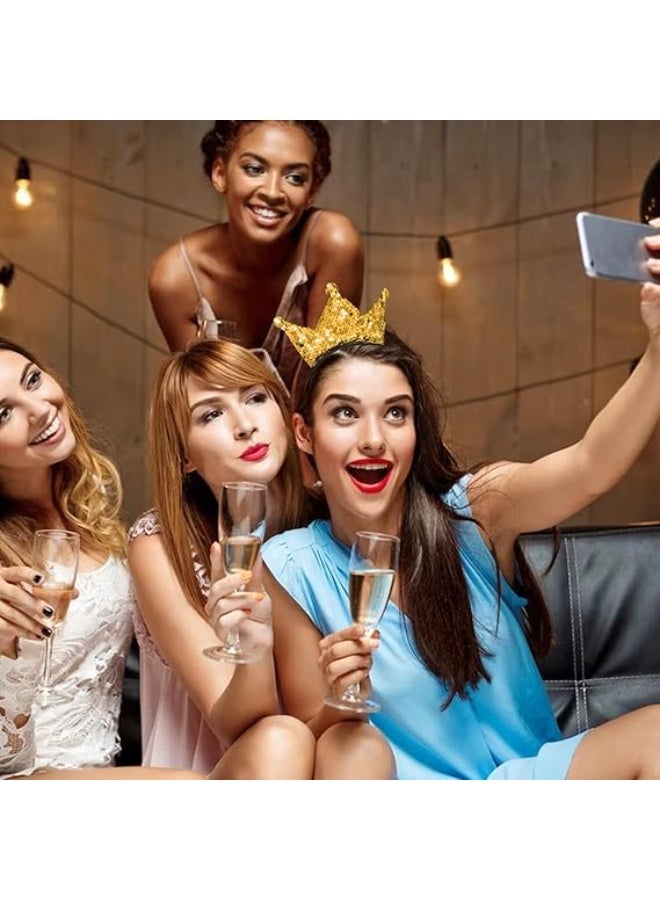 سيوسي Golden Crown Hairband, Glittering Gold Tiaras, Sparkling Sequin Headpiece with Adjustable Elastic Band, for Women's Birthday Party, Kids Costume Event, Baby Photoshoot, Festival Celebration (2 Pack) - Image 2