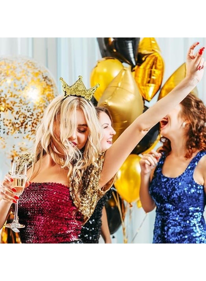 سيوسي Golden Crown Hairband, Glittering Gold Tiaras, Sparkling Sequin Headpiece with Adjustable Elastic Band, for Women's Birthday Party, Kids Costume Event, Baby Photoshoot, Festival Celebration (2 Pack) - Image 3