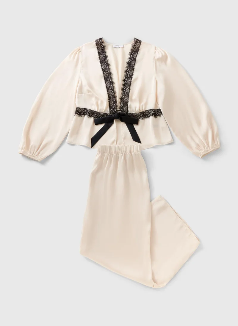 Matalan Cream Lace Detail Satin Pyjama Set