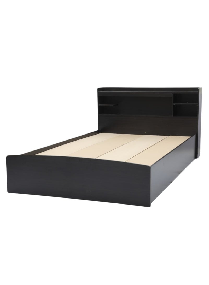 Karnak Wooden Single Bed With Storage Headboard, Without Mattress Size L190xW90 Color Wenge - Image 1