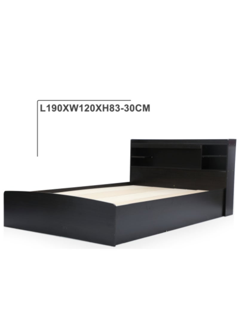 Karnak Wooden Single Bed With Storage Headboard, Without Mattress Size L190xW90 Color Wenge - Image 2