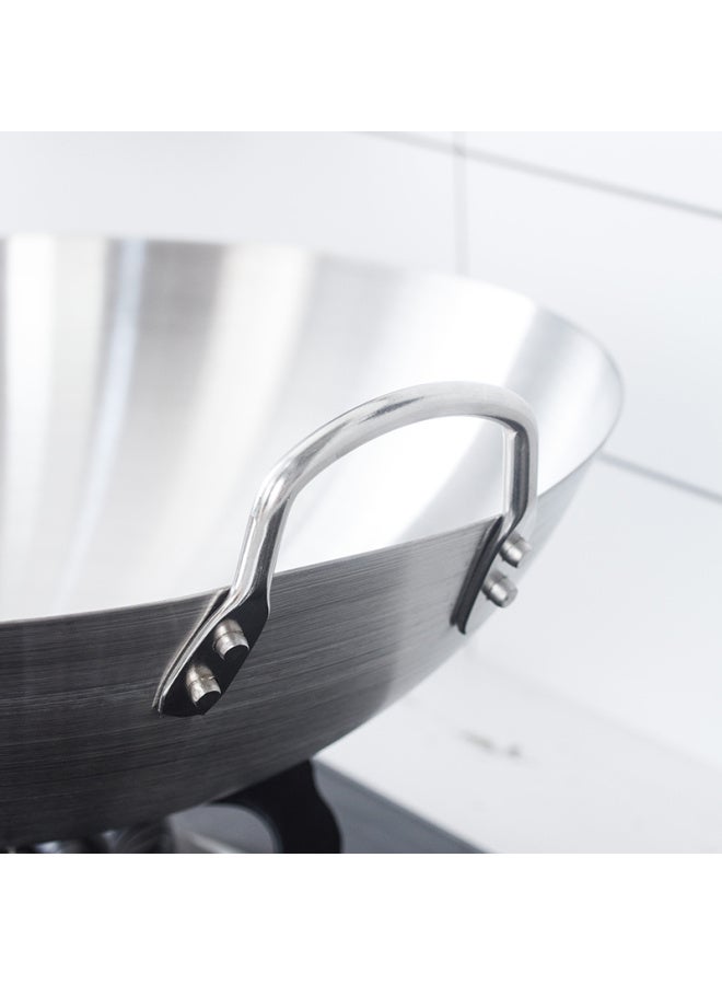 All-round Quanshi Stainless Steel Commercial 50cm Double-ear Frying Pan For Restaurants Round Bottom Stir-fry Wok Big Pot Stew Pot Gas Frying Pan - Image 2