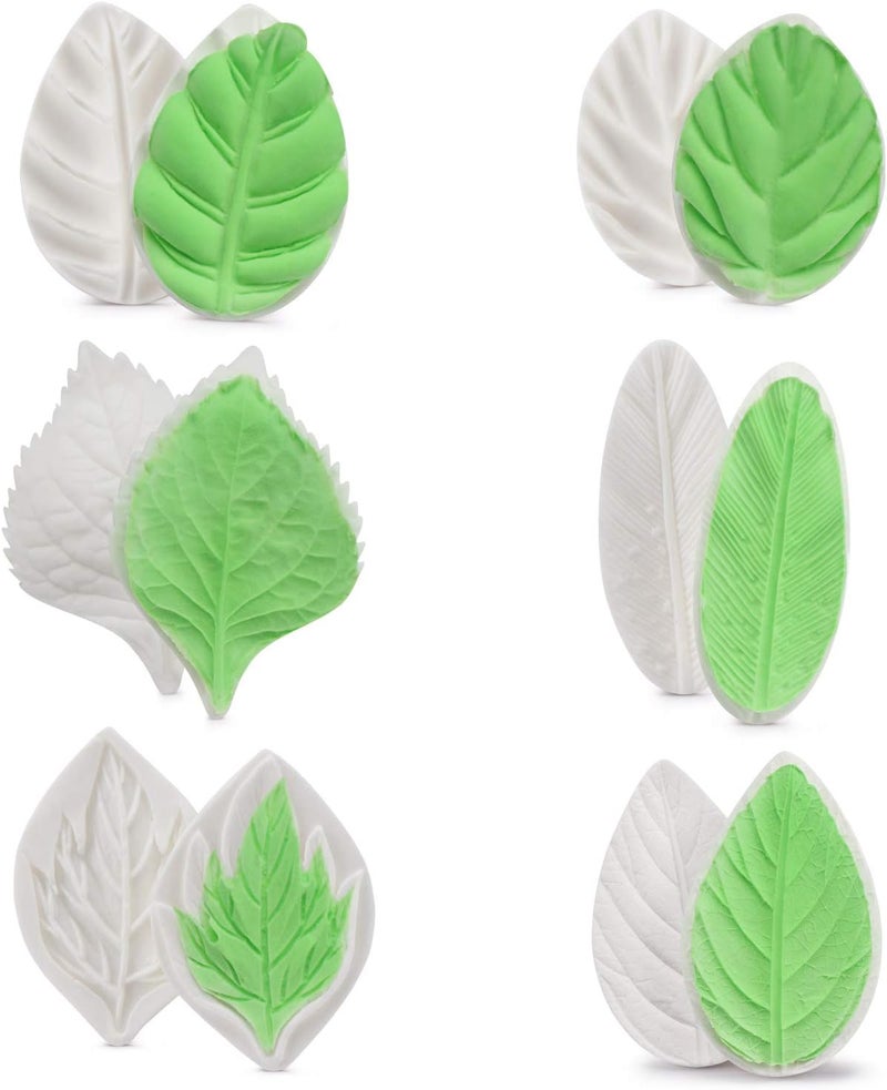 Beasea Silicone Leaf Fondant Mold, 6pcs Rose Leaf Cutter for Fondant Cake Decorations Styling Chocolate Sugar Cookie Cutter Set Silicone Mould - Image 2