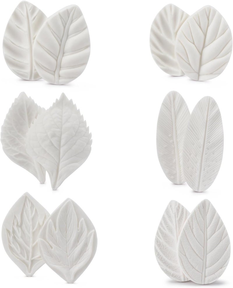 Beasea Silicone Leaf Fondant Mold, 6pcs Rose Leaf Cutter for Fondant Cake Decorations Styling Chocolate Sugar Cookie Cutter Set Silicone Mould - Image 1