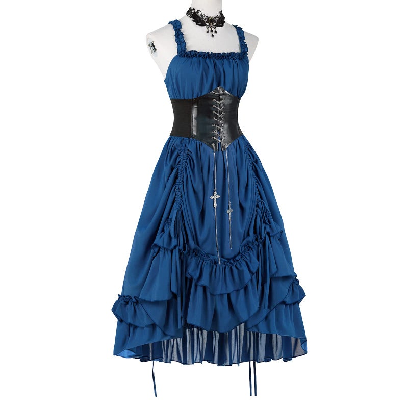 yiranyijiu Women's Steampunk Dress Renaissance Victorian Costume Women Gothic High Low Dresses(LYQ0015BUS,XL) - Image 2