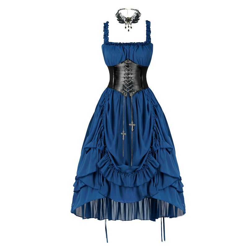 yiranyijiu Women's Steampunk Dress Renaissance Victorian Costume Women Gothic High Low Dresses(LYQ0015BUS,XL) - Image 1