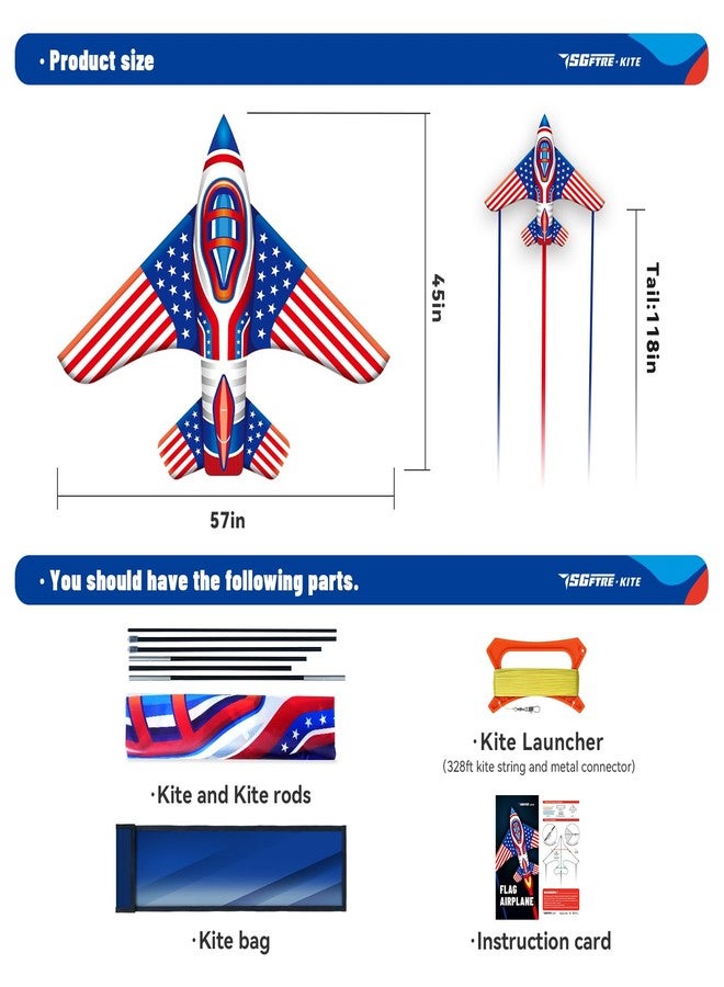 SGftre Flag Airplane Kite Easy to Fly Kids Kites for Ages 3-5, Huge Size Durable Beach Kite for Family Outdoor Games & Activities, Perfect for Kids and Adults (Flag Airplane Red Blue) - Image 5