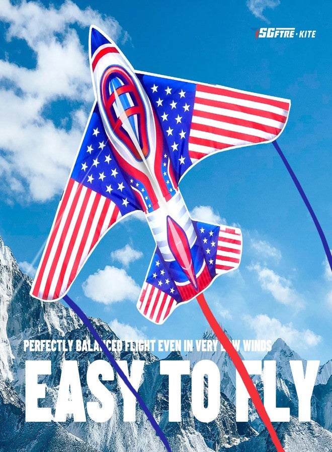 SGftre Flag Airplane Kite Easy to Fly Kids Kites for Ages 3-5, Huge Size Durable Beach Kite for Family Outdoor Games & Activities, Perfect for Kids and Adults (Flag Airplane Red Blue) - Image 3