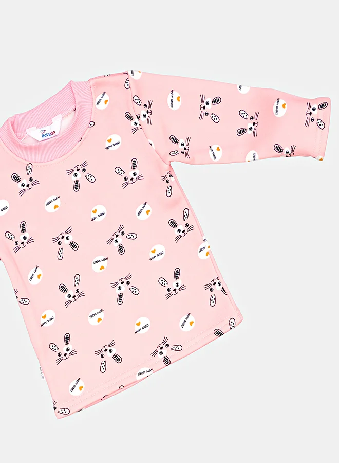 babyqlo Pink Bunny Print Pajama Set For Girls