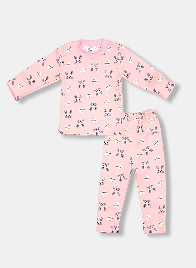 babyqlo Pink Bunny Print Pajama Set For Girls