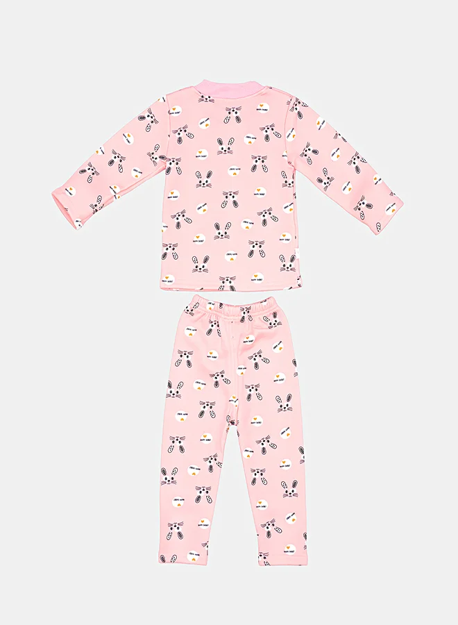 babyqlo Pink Bunny Print Pajama Set For Girls
