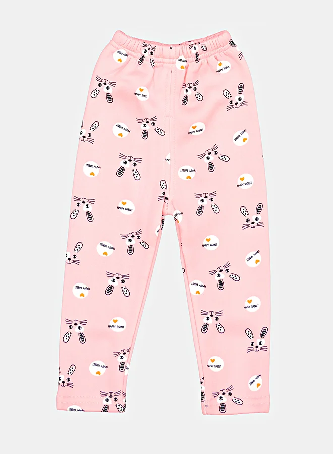 babyqlo Pink Bunny Print Pajama Set For Girls