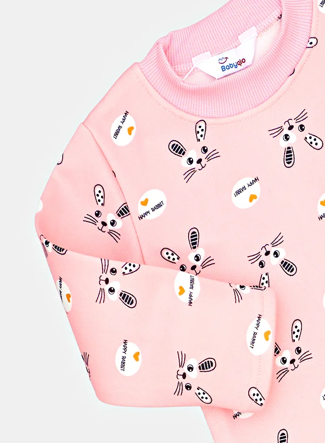 babyqlo Pink Bunny Print Pajama Set For Girls
