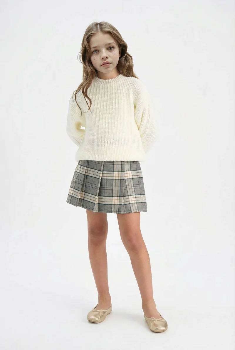 ديفاكتو Girl Standard Fit Crew Neck Knit Pullover