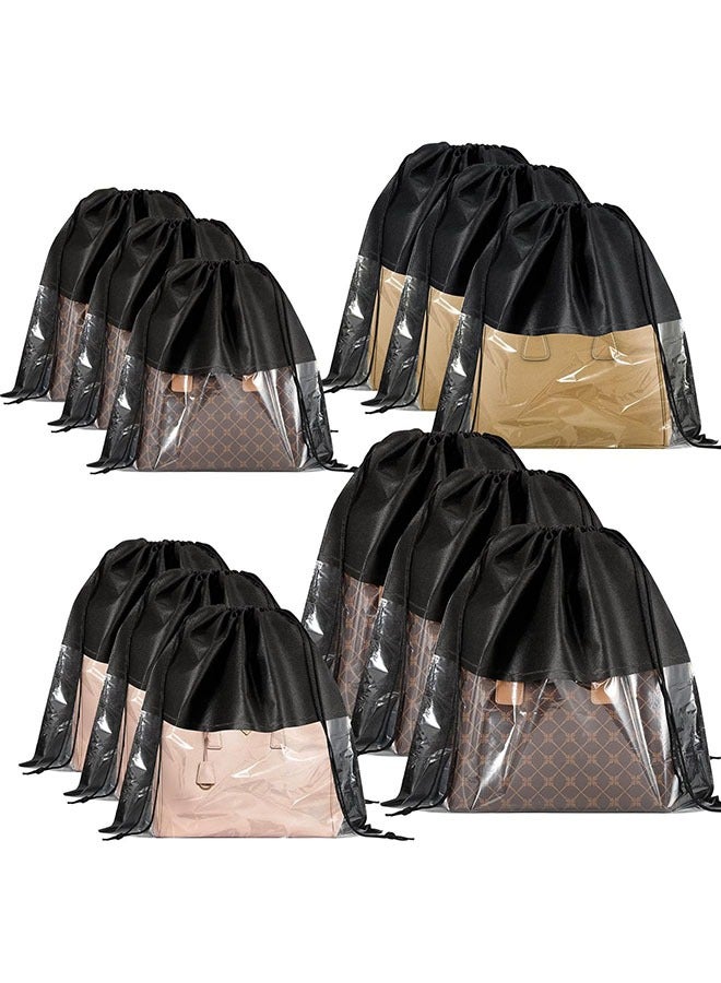 YelaJoy 12 PCS Dust Bags for Handbags,Dustproof Drawstring Bags in 4 Size,Breathable Non Woven Fabric Purse Dust Bag,Storage Bags for Handbags Shoes Purses,Black  - Image 1