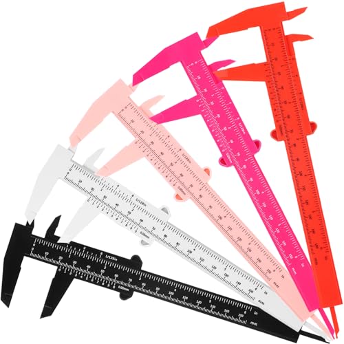 Frienda 5 Pieces Eyebrow Measuring Ruler Brow Mapping Tool Mini Vernier Caliper Double Scale Plastic Sliding Gauge Ruler for Micro Blading Eyebrow Tattoo Brow ArtistsBright Colors - Image 1