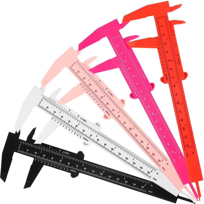 Frienda 5 Pieces Eyebrow Measuring Ruler Brow Mapping Tool Mini Vernier Caliper Double Scale Plastic Sliding Gauge Ruler for Micro Blading Eyebrow Tattoo Brow ArtistsBright Colors - Image 3