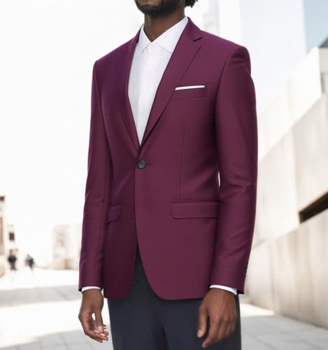 Beninos Mens Blazer Jacket Slim Fit Casual One Button Sport Coats (302 Burgundy, XL) - Image 3