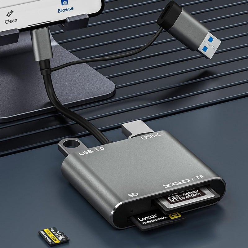KASTWAVE 5-IN-1 XQD Card Reader USB C(10Gbps), SD/TF Dual-Slot Multiport External Card Reader USB Hub Compatible for Type-C Laptop, Support Windows/Mac OS/Android - Image 5