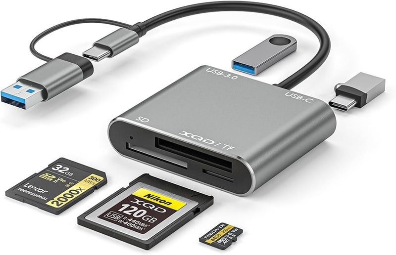 KASTWAVE 5-IN-1 XQD Card Reader USB C(10Gbps), SD/TF Dual-Slot Multiport External Card Reader USB Hub Compatible for Type-C Laptop, Support Windows/Mac OS/Android - Image 1