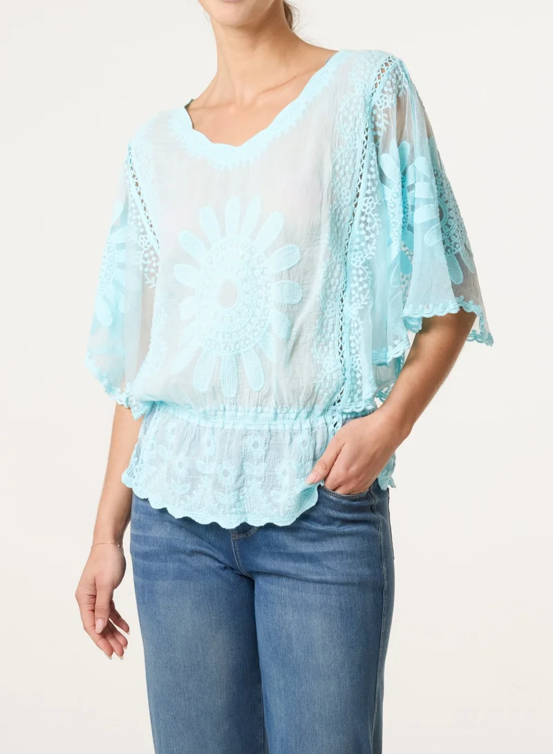 بلو فانيلا Sun Flower Lace Sleeve Blouse