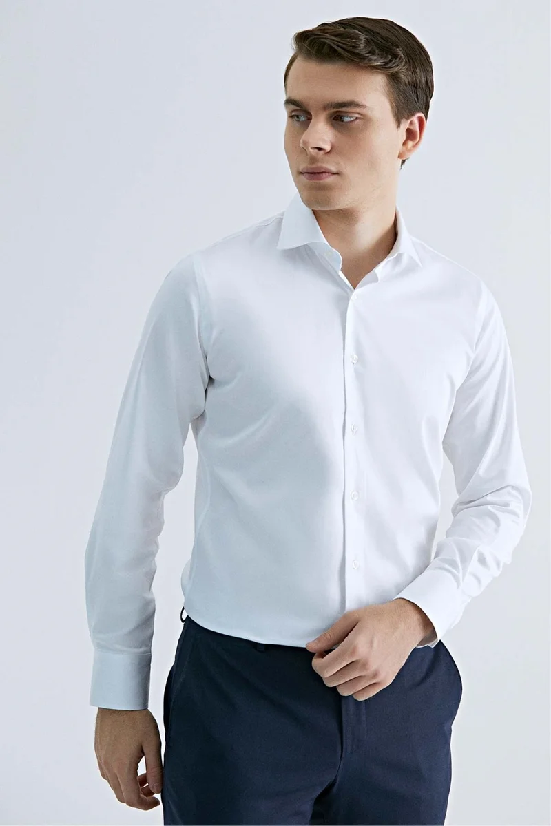 D'S DAMAT Ds Groom Slim Fit White Plain Cotton Satin Shirt
