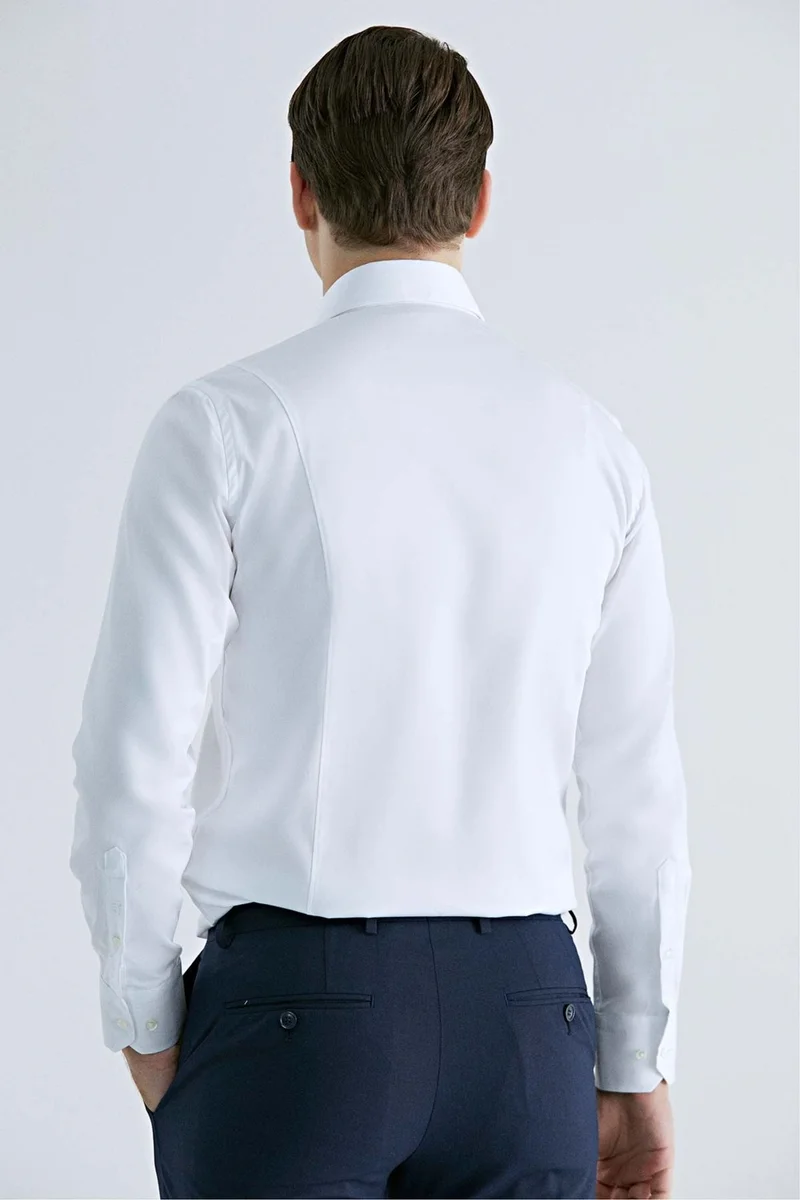 D'S DAMAT Ds Groom Slim Fit White Plain Cotton Satin Shirt