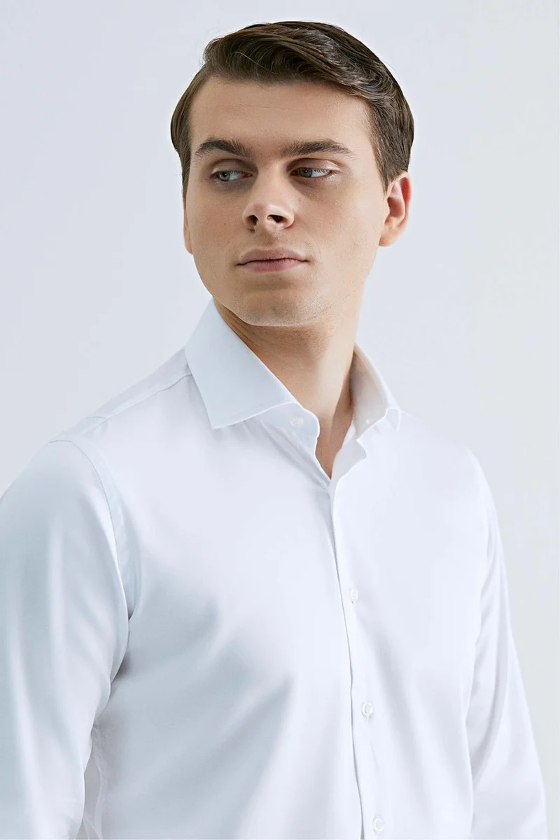 D'S DAMAT Ds Groom Slim Fit White Plain Cotton Satin Shirt