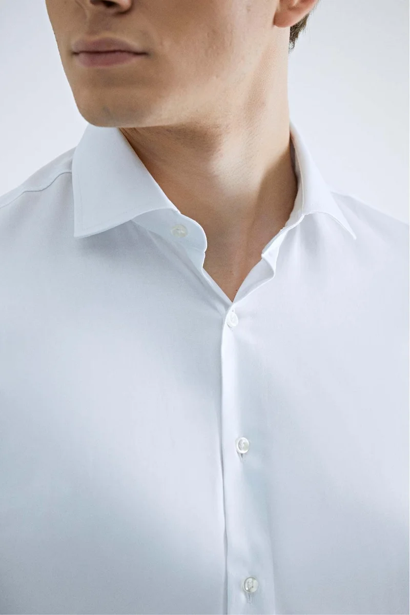 D'S DAMAT Ds Groom Slim Fit White Plain Cotton Satin Shirt
