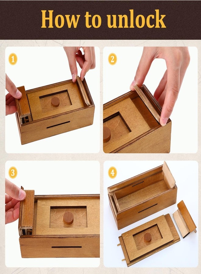 Yilloog 2 Pcs Christmas Wooden Puzzle Box with Hidden Compartments Gift Card Wooden Money Box for Cash Gift Secret Brain Teaser Puzzle Case for Adults Intelligence Camouflage Your Cash Money Holder - Image 4