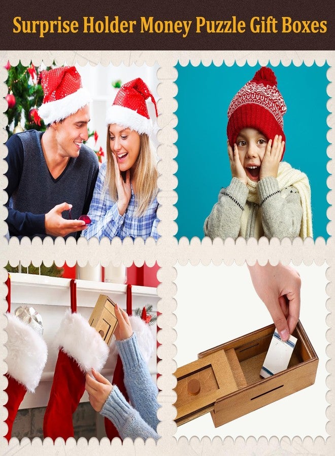 Yilloog 2 Pcs Christmas Wooden Puzzle Box with Hidden Compartments Gift Card Wooden Money Box for Cash Gift Secret Brain Teaser Puzzle Case for Adults Intelligence Camouflage Your Cash Money Holder - Image 5