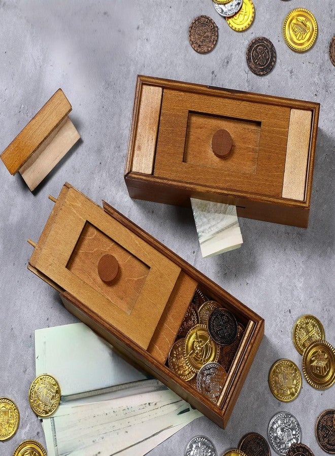 Yilloog 2 Pcs Christmas Wooden Puzzle Box with Hidden Compartments Gift Card Wooden Money Box for Cash Gift Secret Brain Teaser Puzzle Case for Adults Intelligence Camouflage Your Cash Money Holder - Image 3