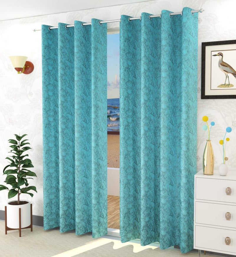 Purav Light Velvet Solid Curtain, 4 x 8 Feet, Aqua Blue, 1 Piece, Blackout - Image 4