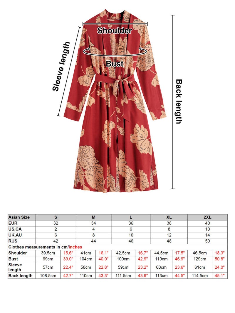 Women Beach Cover Ups Kimono Robes with Waist Strap Floral Long Sleeve Holiday Beachwear - Image 2