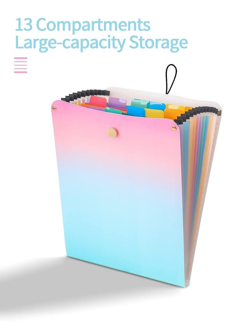 Expanding File Folder, Vertical Expanding File Folder 13 Pockets Accordion File Folder Organizer for A4 Size Letter Size Paper Document Holder for Classroom, Home, Office and Travel Gradient Color