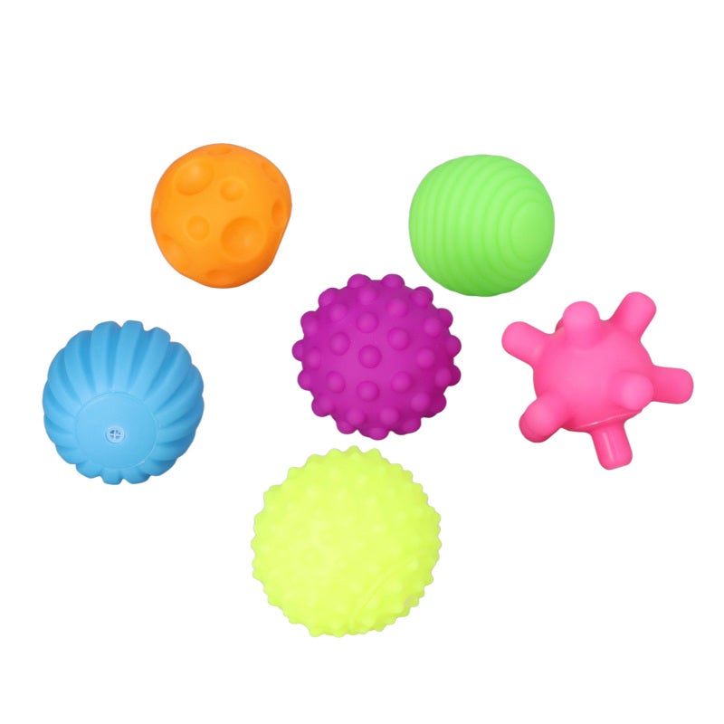 Baby Textured Ball Set: 6pcs Colorful Soft Elastic Balls - Grasp Training Tactile Development Squeak Toy for Infants Home Beach Play - Image 1