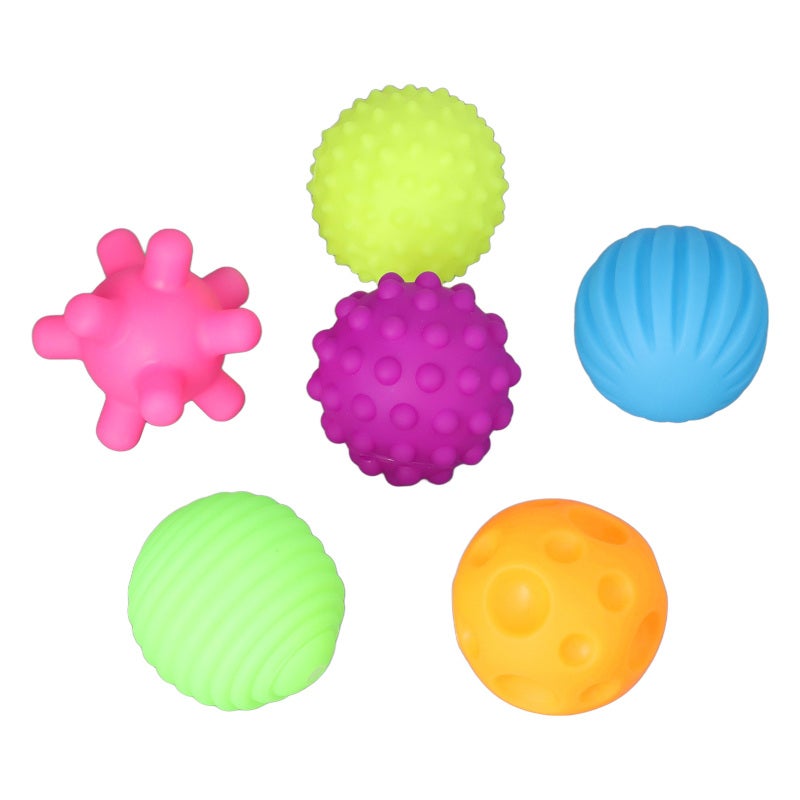 Baby Textured Ball Set: 6pcs Colorful Soft Elastic Balls - Grasp Training Tactile Development Squeak Toy for Infants Home Beach Play - Image 4