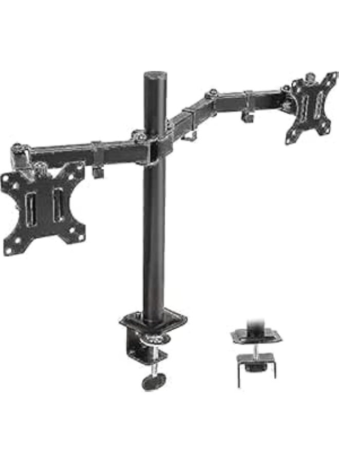 Dual Monitor Desk Mount – Heavy-Duty Adjustable Arm Stand for 2 LCD Screens up to 27", C-Clamp & Grommet Base
