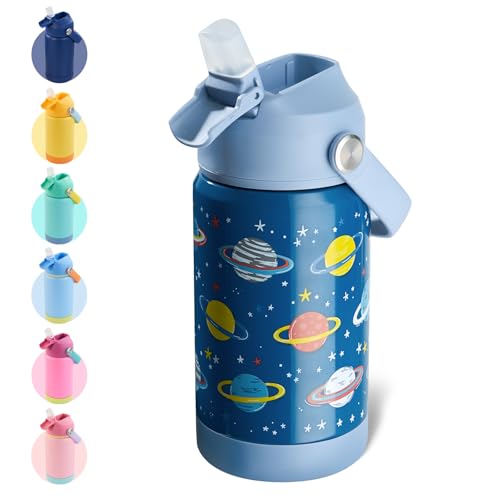 Kerilyn 12oz Kids Water Bottle, Stainless Steel Insulated Water Bottle For Kids, Toddler Cup With Straws Leak-proof, Kids Water Bottles For School Boys Girls, BPA Free, Planet - Image 1