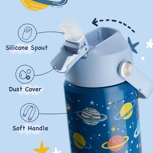 Kerilyn 12oz Kids Water Bottle, Stainless Steel Insulated Water Bottle For Kids, Toddler Cup With Straws Leak-proof, Kids Water Bottles For School Boys Girls, BPA Free, Planet - Image 3