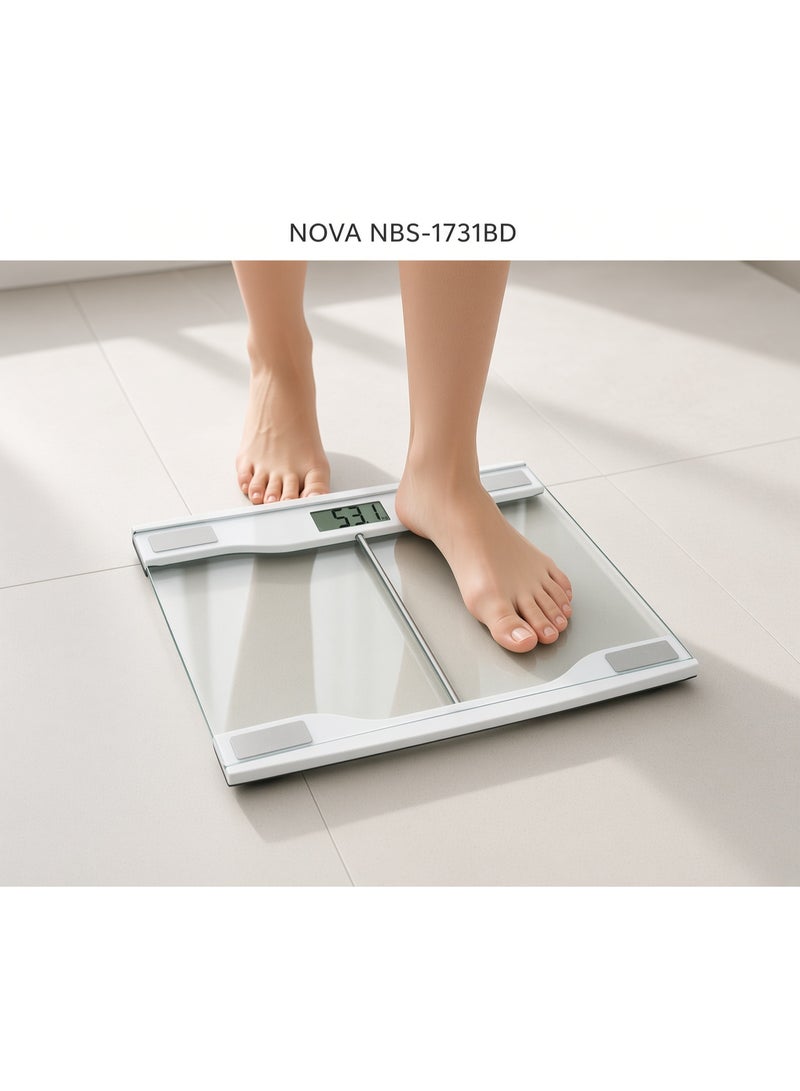Nova NBS-1731BD Digital Personal Weighing Scale, 150kg Electronic Body Weight Scale with 6mm Tempered Glass, Ultra-Slim 2cm Design, Accurate Digital Bathroom Weight Scale, Weight Machine for Home, Fitness & Personal Use - Image 4