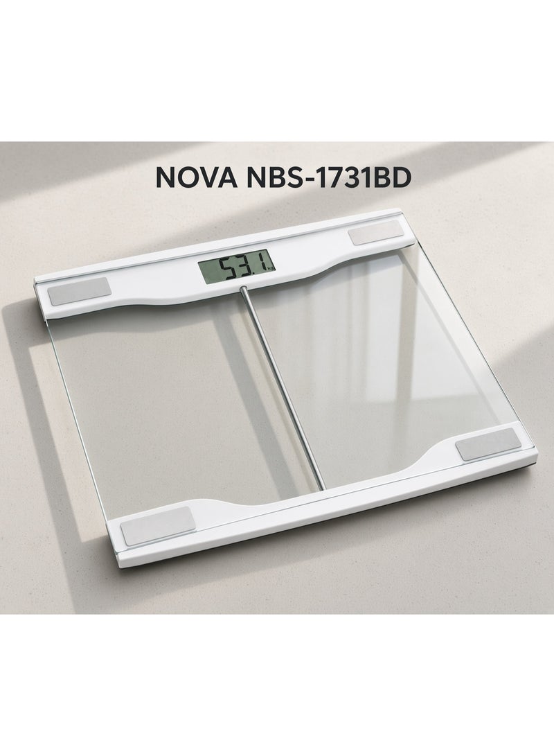 Nova NBS-1731BD Digital Personal Weighing Scale, 150kg Electronic Body Weight Scale with 6mm Tempered Glass, Ultra-Slim 2cm Design, Accurate Digital Bathroom Weight Scale, Weight Machine for Home, Fitness & Personal Use - Image 5