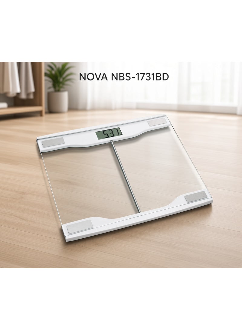 Nova NBS-1731BD Digital Personal Weighing Scale, 150kg Electronic Body Weight Scale with 6mm Tempered Glass, Ultra-Slim 2cm Design, Accurate Digital Bathroom Weight Scale, Weight Machine for Home, Fitness & Personal Use - Image 3
