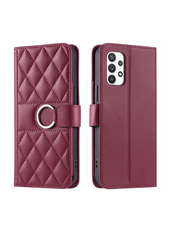 S-TOP Case For Samsung Galaxy A52 4G / 5G Ring Buckle Rhombic Leather Phone Case - Image 1