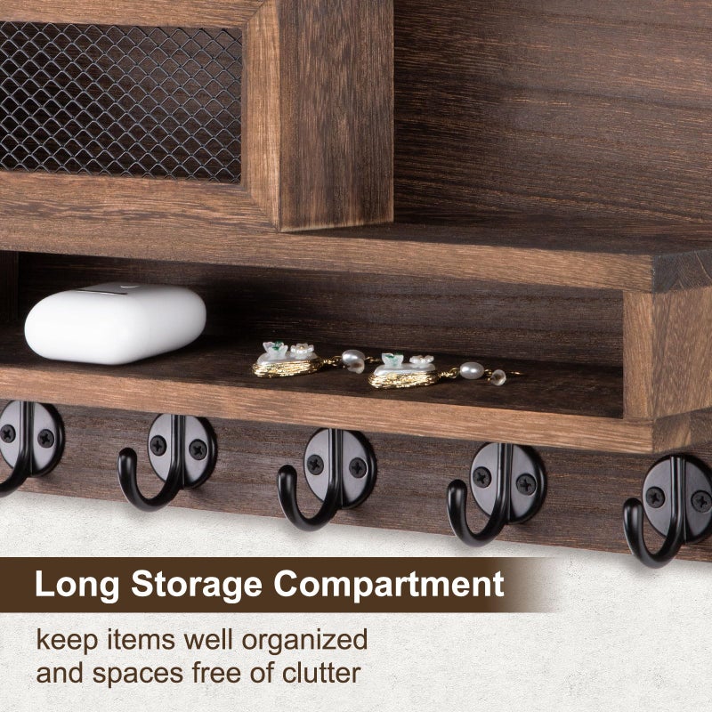 Lucundm Key Holder for Wall, Mail Organizer Wall Mount with Storage Compartment and 5 key Hooks for Coat, Dog Leash, Stylish Mesh Mail Holder, Home Decor Entry Way Organizer - Image 4